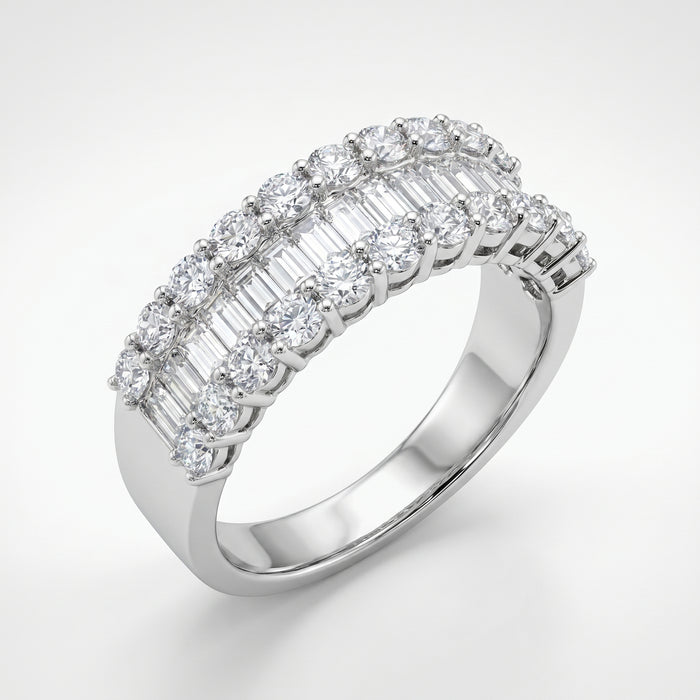 18K White Gold Baguette & Round Diamond Wedding Band 1.27ctw