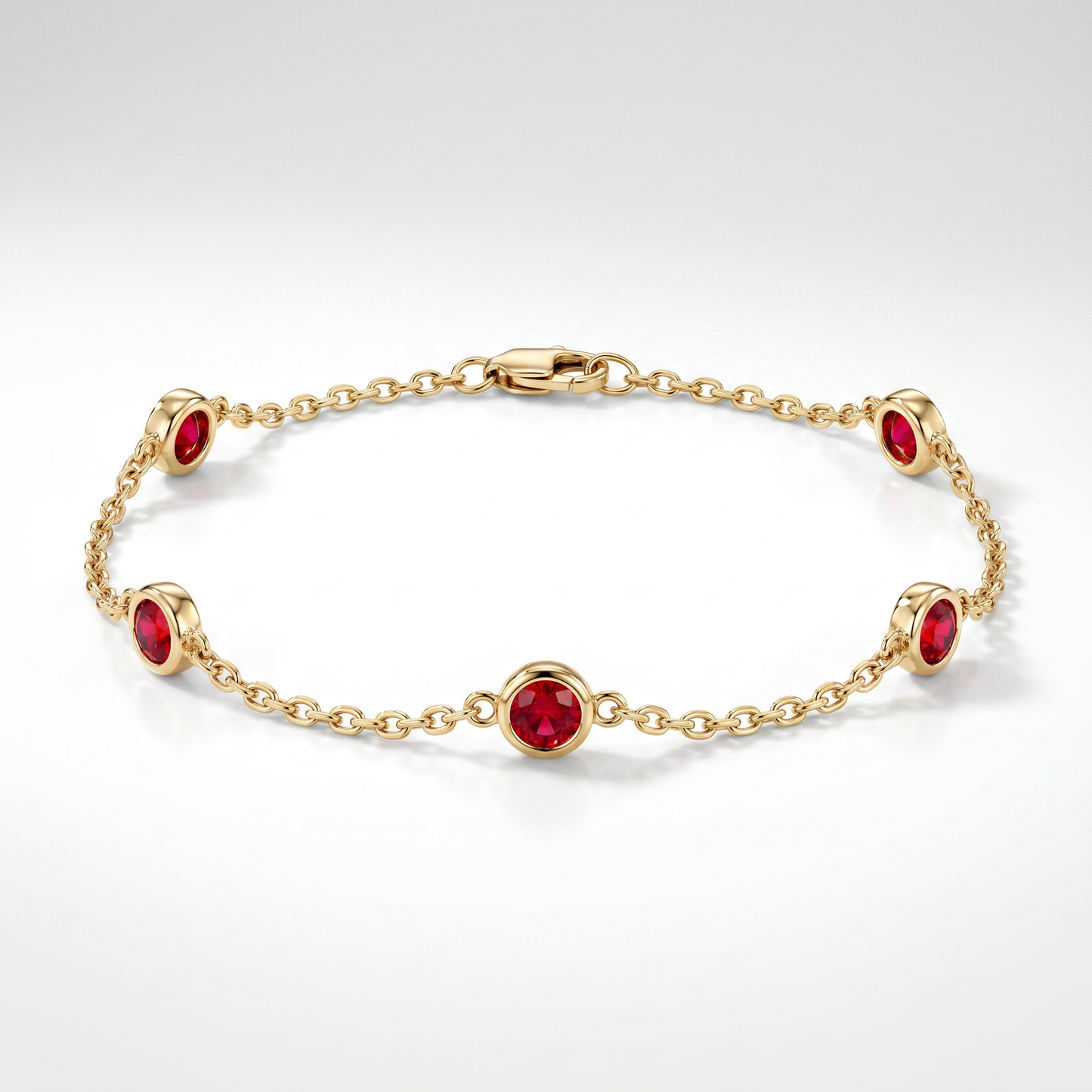 14K Yellow Gold Ruby Bracelet - 0.61ctw Round Rubies, 7"
