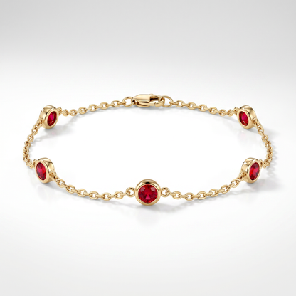 14K Yellow Gold Ruby Bracelet - 0.61ctw Round Rubies, 7"