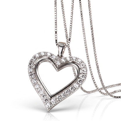 925 Sterling Silver Rose Gold Plated CZ Heart Pendant Necklace 18"
