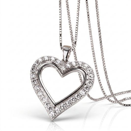 925 Sterling Silver Rose Gold Plated CZ Heart Pendant Necklace 18"