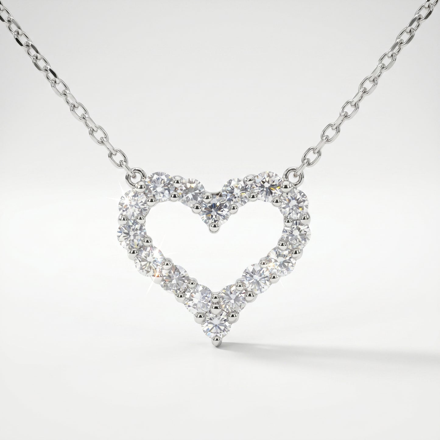 14K White Gold Diamond Heart Pendant - 0.96ctw Round Brilliant