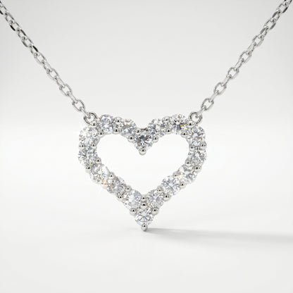 14K White Gold Diamond Heart Pendant - 0.96ctw Round Brilliant