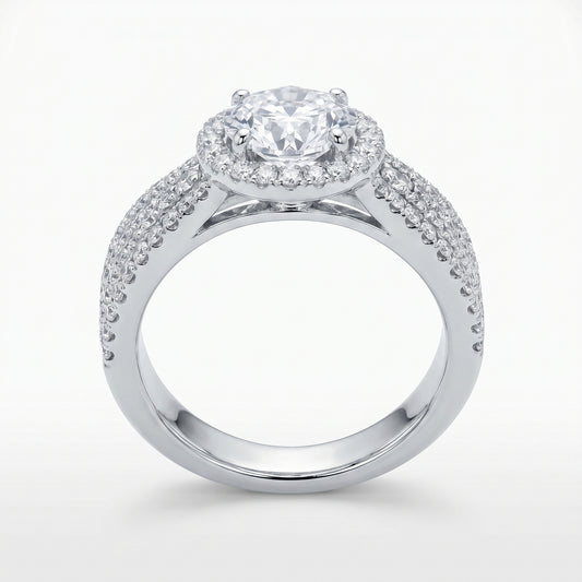18K White Gold 1.0ct Diamond Halo Engagement Ring - EGL Certified
