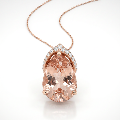 14K Rose Gold Pear Morganite & Diamond Pendant Necklace