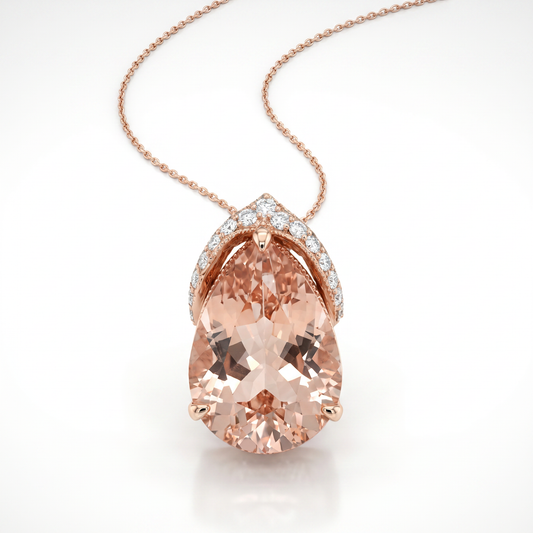 14K Rose Gold Pear Morganite & Diamond Pendant Necklace