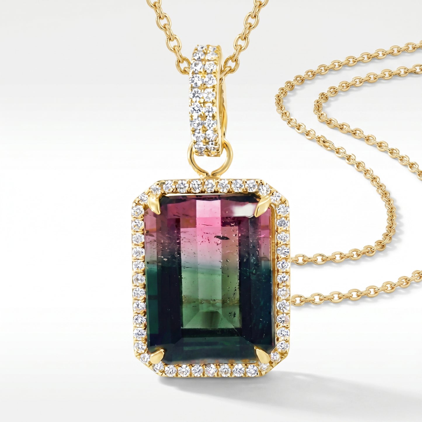 18K Yellow Gold Watermelon Tourmaline Diamond Pendant 8.62ct