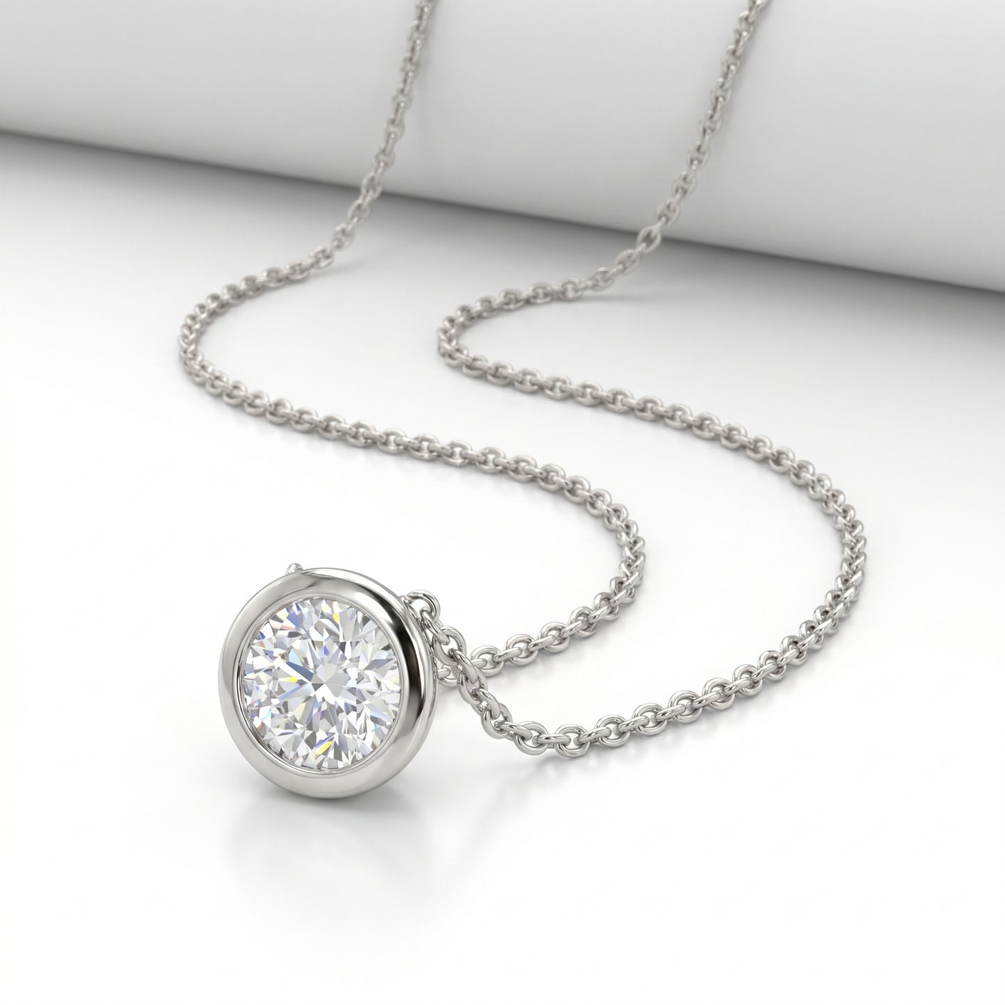 14K White Gold 0.50ct Diamond Solitaire Bezel Pendant Necklace