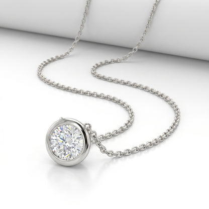 14K White Gold 0.50ct Diamond Solitaire Bezel Pendant Necklace
