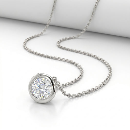 14K White Gold 0.50ct Diamond Solitaire Bezel Pendant Necklace