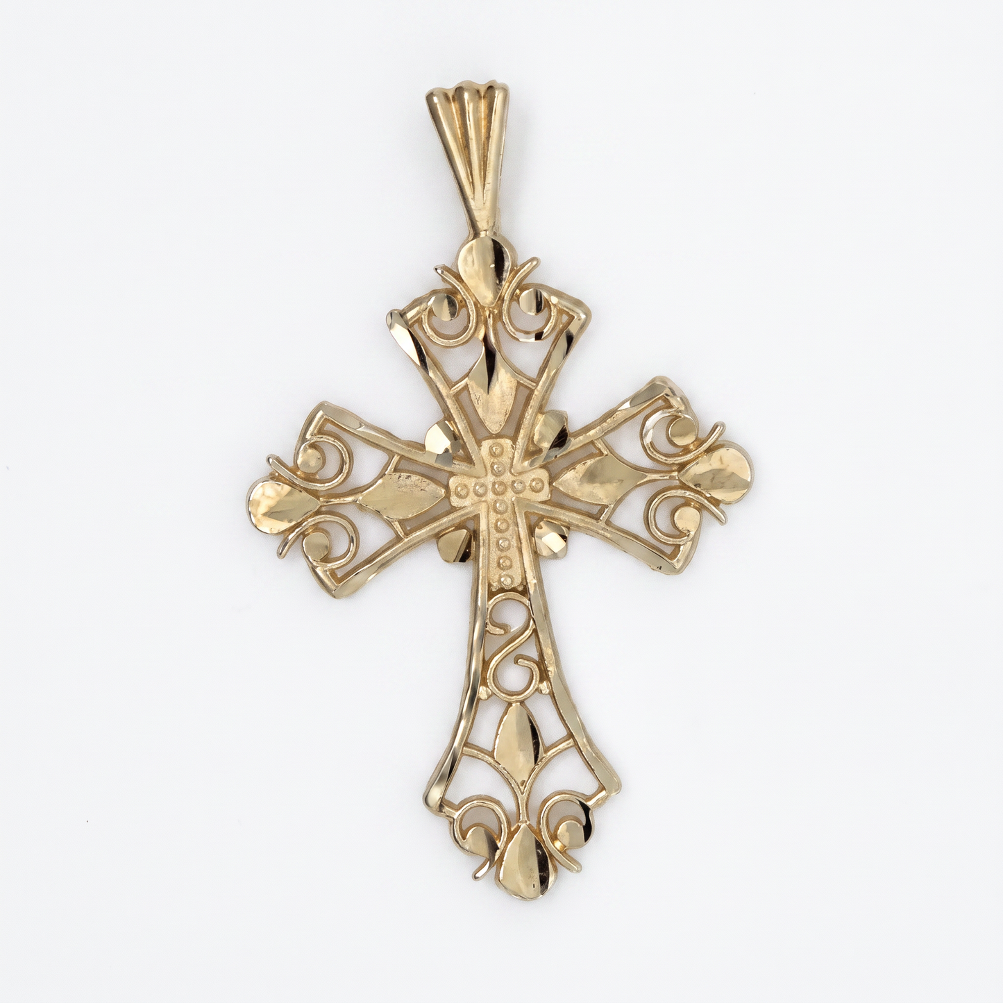 14K Yellow Gold Fancy Diamond Cut Cross Charm Pendant
