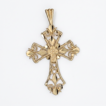 14K Yellow Gold Fancy Diamond Cut Cross Charm Pendant