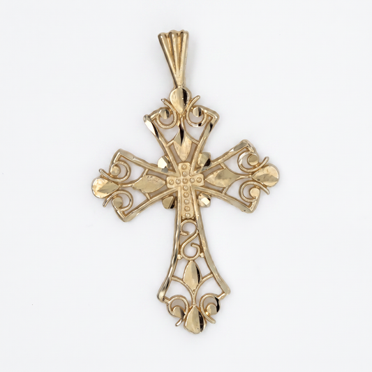 14K Yellow Gold Fancy Diamond Cut Cross Charm Pendant