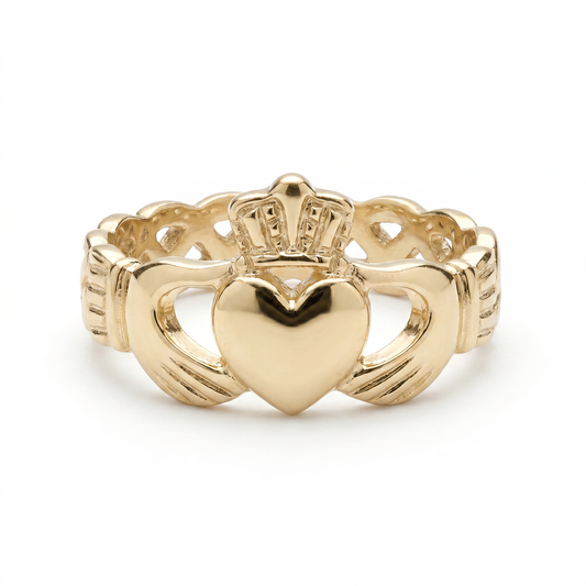14K Yellow Gold Irish Claddagh Ring for Men - Size 11
