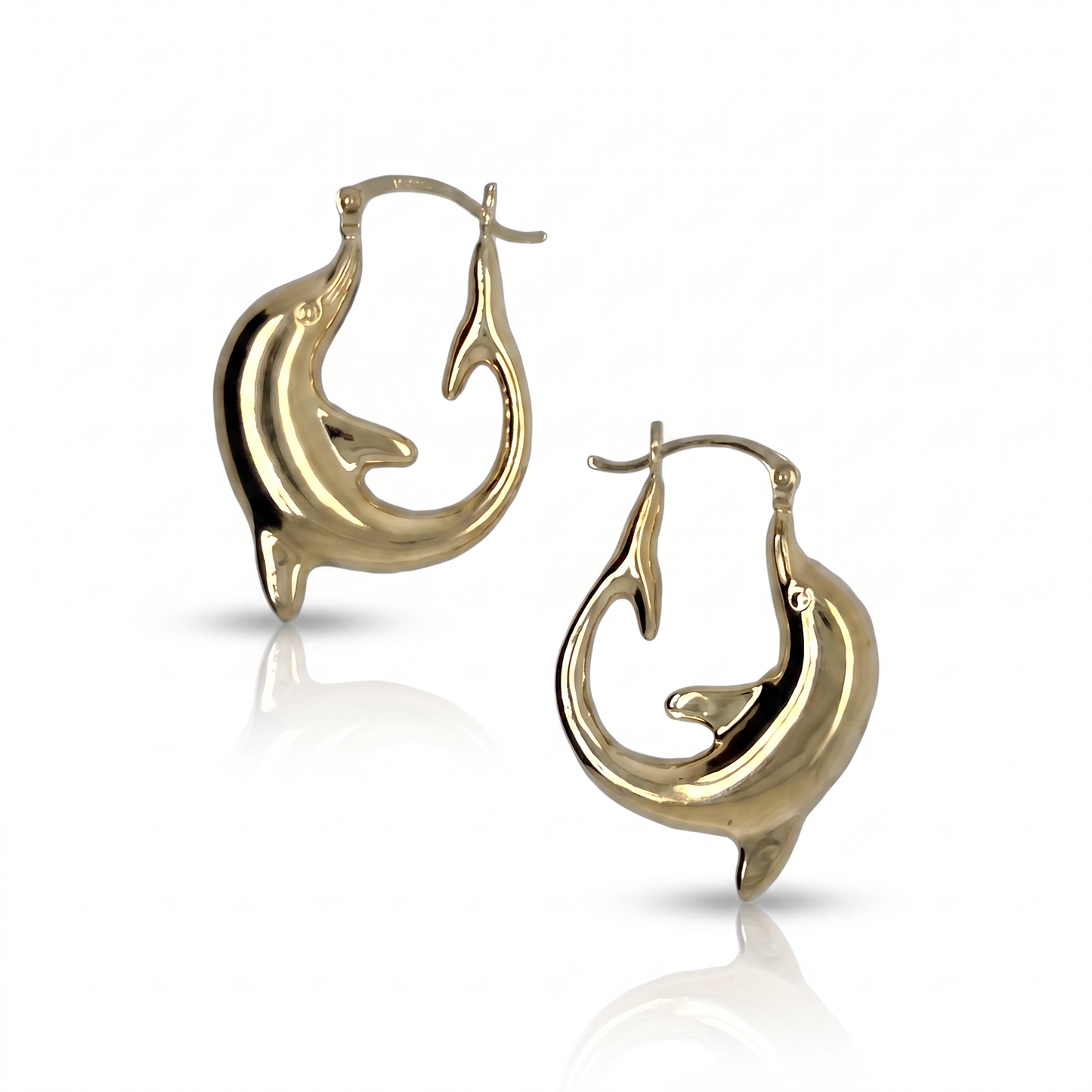 14K Yellow Gold Dolphin Hoop Earrings - 34mm