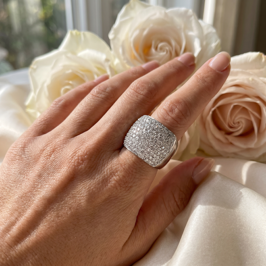 14K White Gold 4.0ct Diamond Pave Band Ring for Women