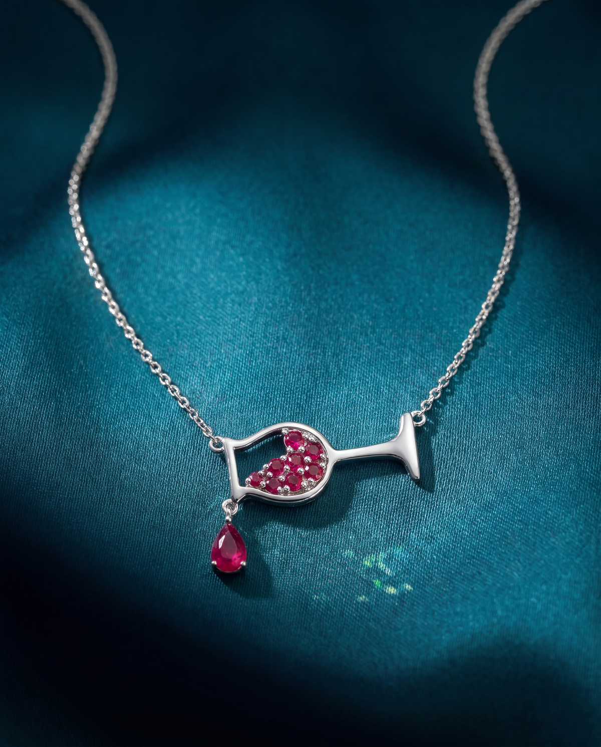 14K White Gold Ruby Wine Glass Pendant - 0.75ctw