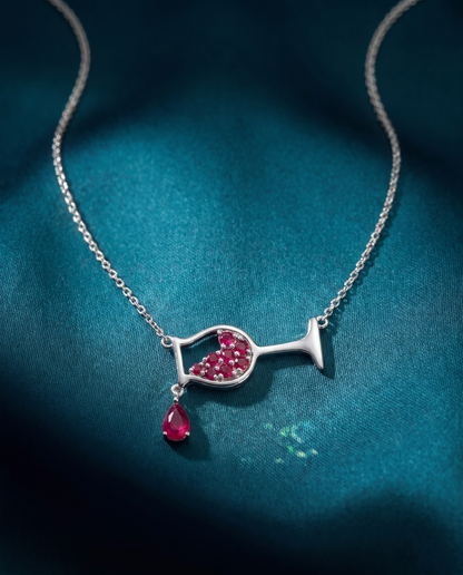 14K White Gold Ruby Wine Glass Pendant - 0.75ctw
