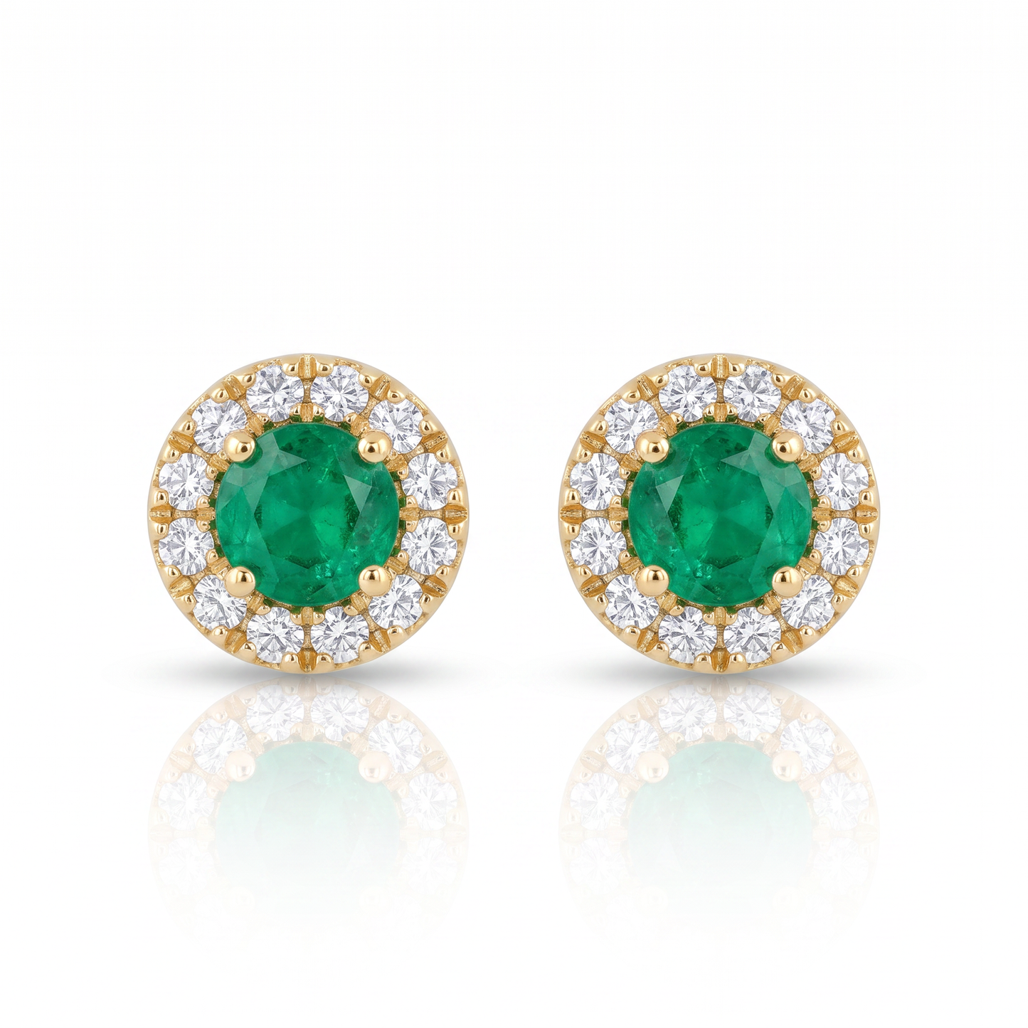 14K Yellow Gold Emerald & Diamond Halo Stud Earrings 0.81ctw