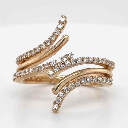 14K Yellow & White Gold Diamond Bypass Ring - 0.50ctw, Size 7