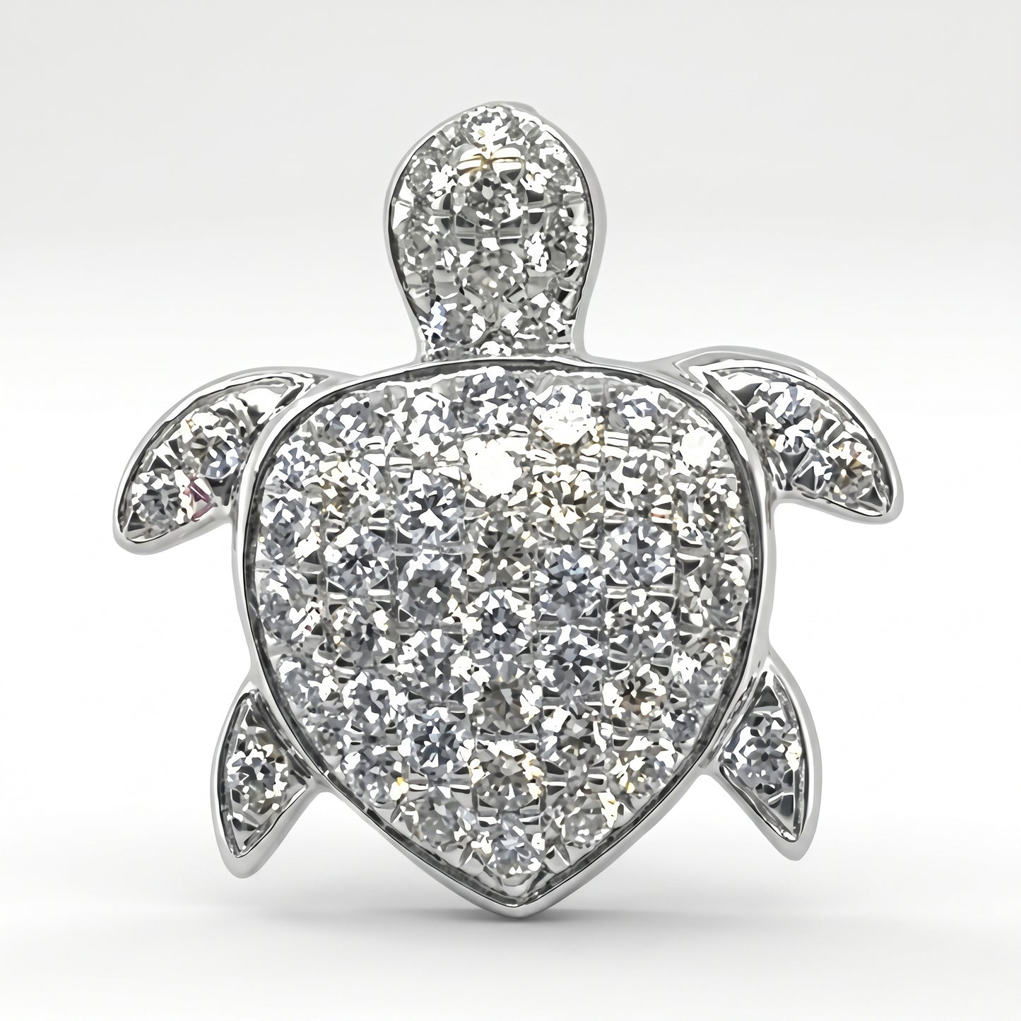 14K White Gold Diamond Turtle Pendant - 0.41ctw Pave Set