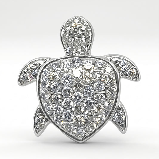 14K White Gold Diamond Turtle Pendant - 0.41ctw Pave Set