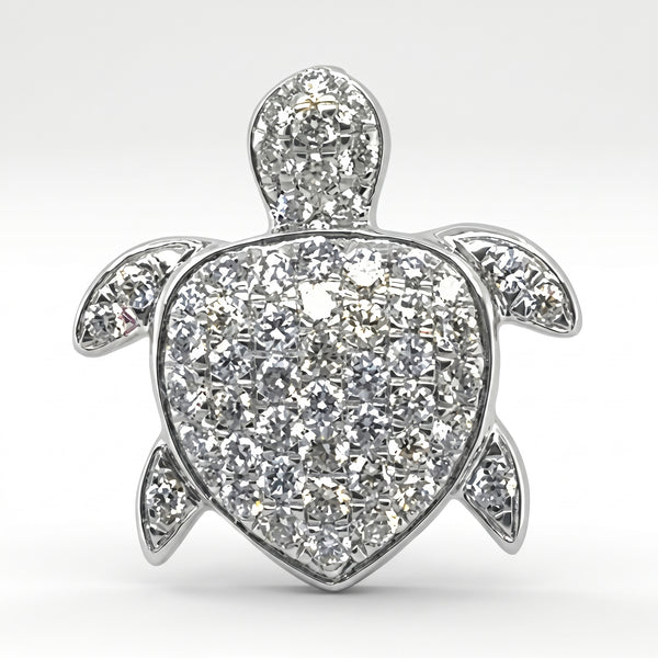 14K White Gold Diamond Turtle Pendant - 0.41ctw Pave Set