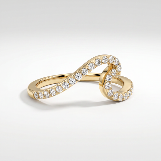14K Yellow Gold Diamond Wave Ring - 0.31ct Round Diamonds