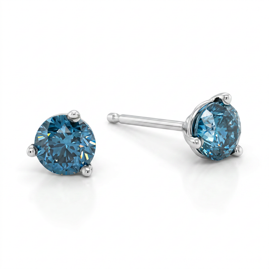 14K White Gold Blue Diamond Stud Earrings 0.72ctw