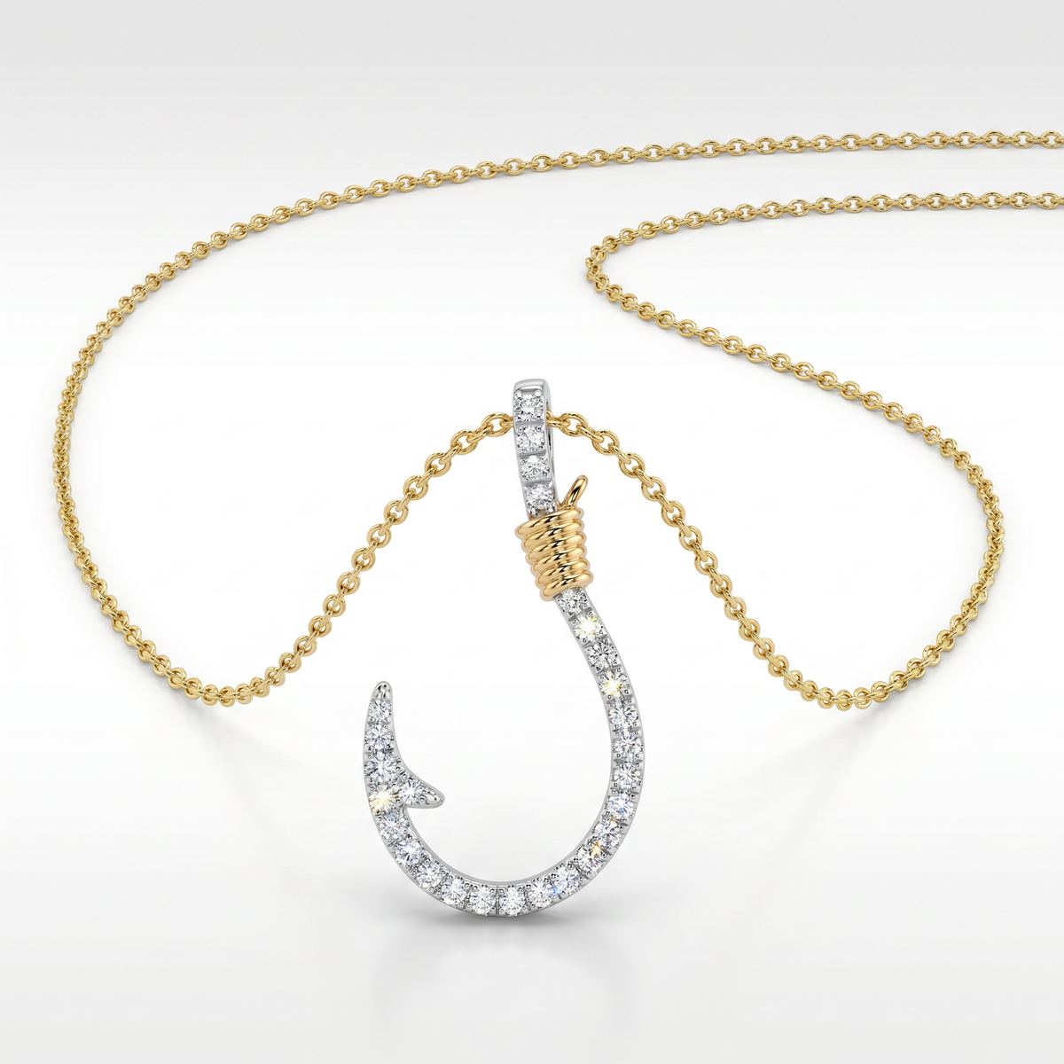diamond fish hook jewelry Adjustable Wrap Pink 326 fashioned in 14 karat white gold embodying the adventurous essence of the ocean 14K Yellow & White Gold
