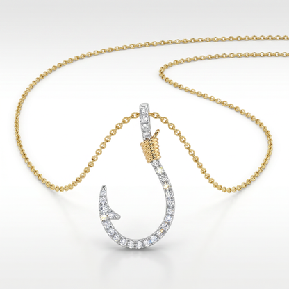 14K Two-Tone Diamond Hook Pendant with Cable Accent