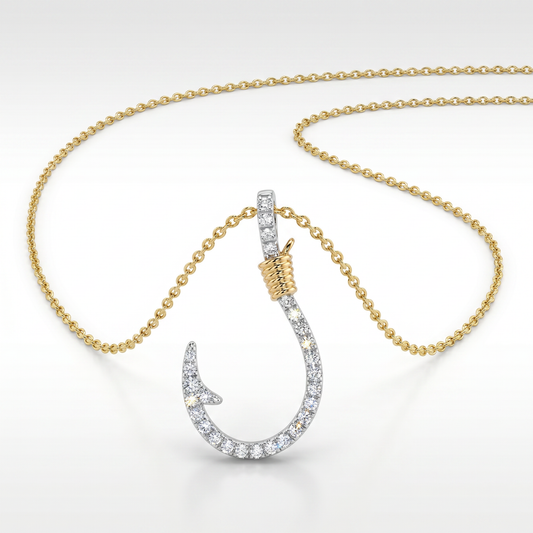 14K Two-Tone Diamond Hook Pendant with Cable Accent