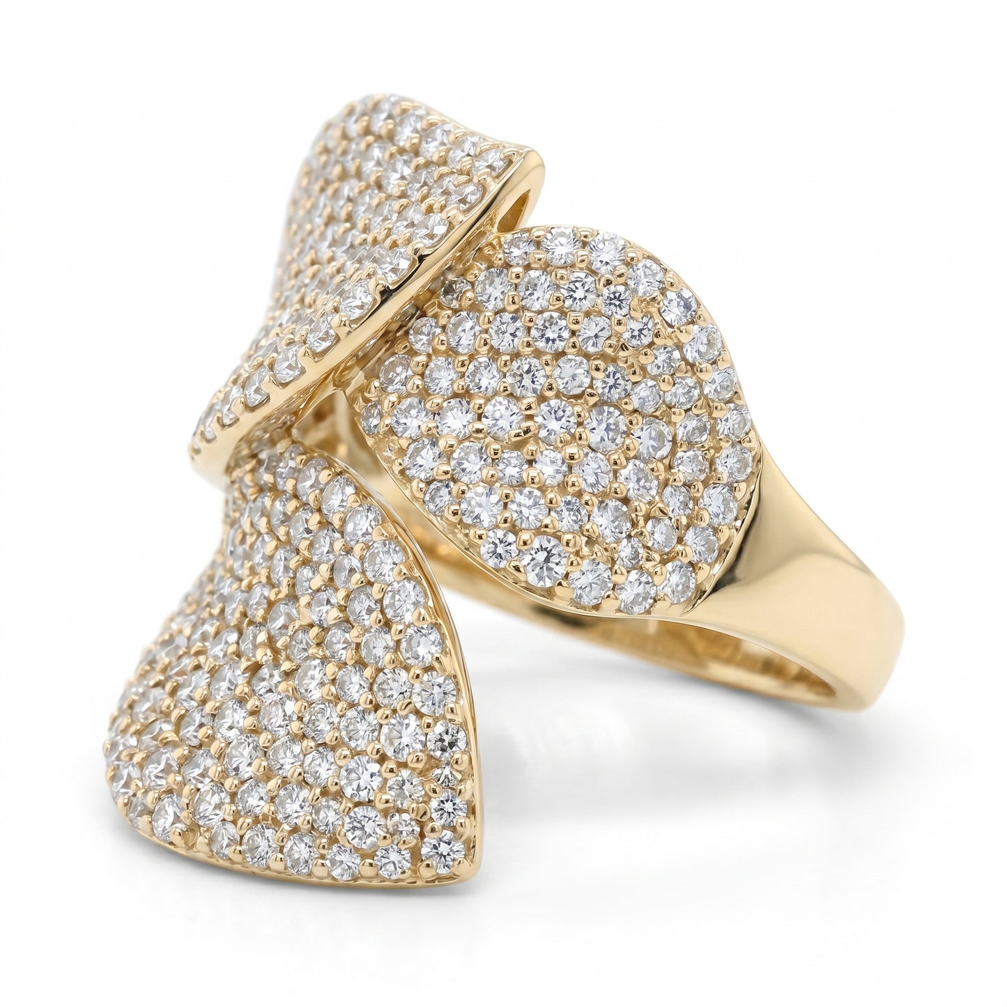 14K Yellow Gold Diamond Pave Leaf Ring - 2.23ctw Natural Diamonds