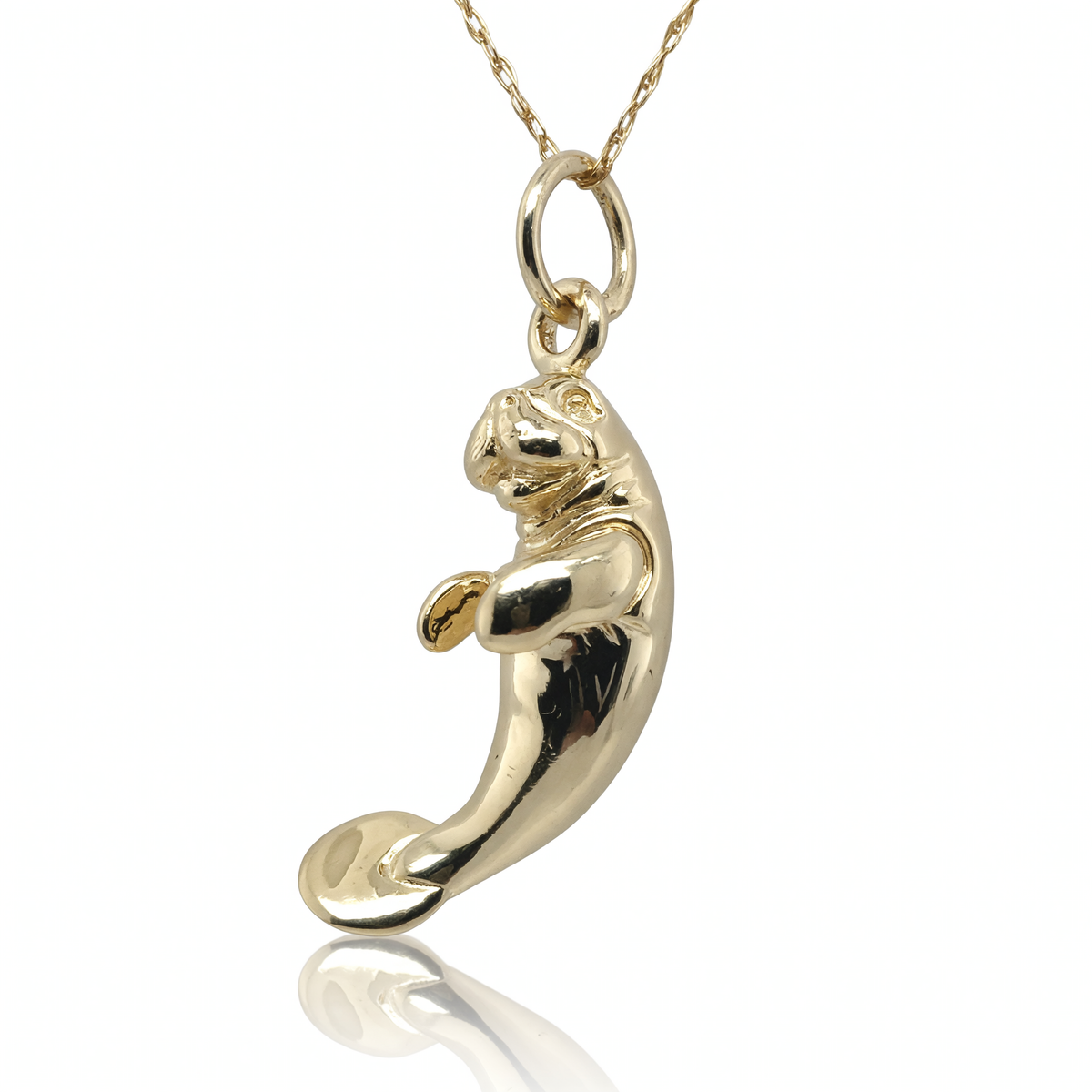 14K Yellow Gold Solid Manatee Charm Pendant - High Polish