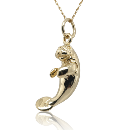 14K Yellow Gold Solid Manatee Charm Pendant - High Polish