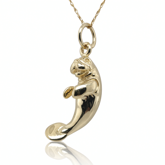 14K Yellow Gold Solid Manatee Charm Pendant - High Polish