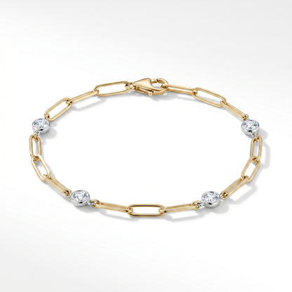 14K Yellow Gold Diamond Paperclip Bracelet - 0.74ctw