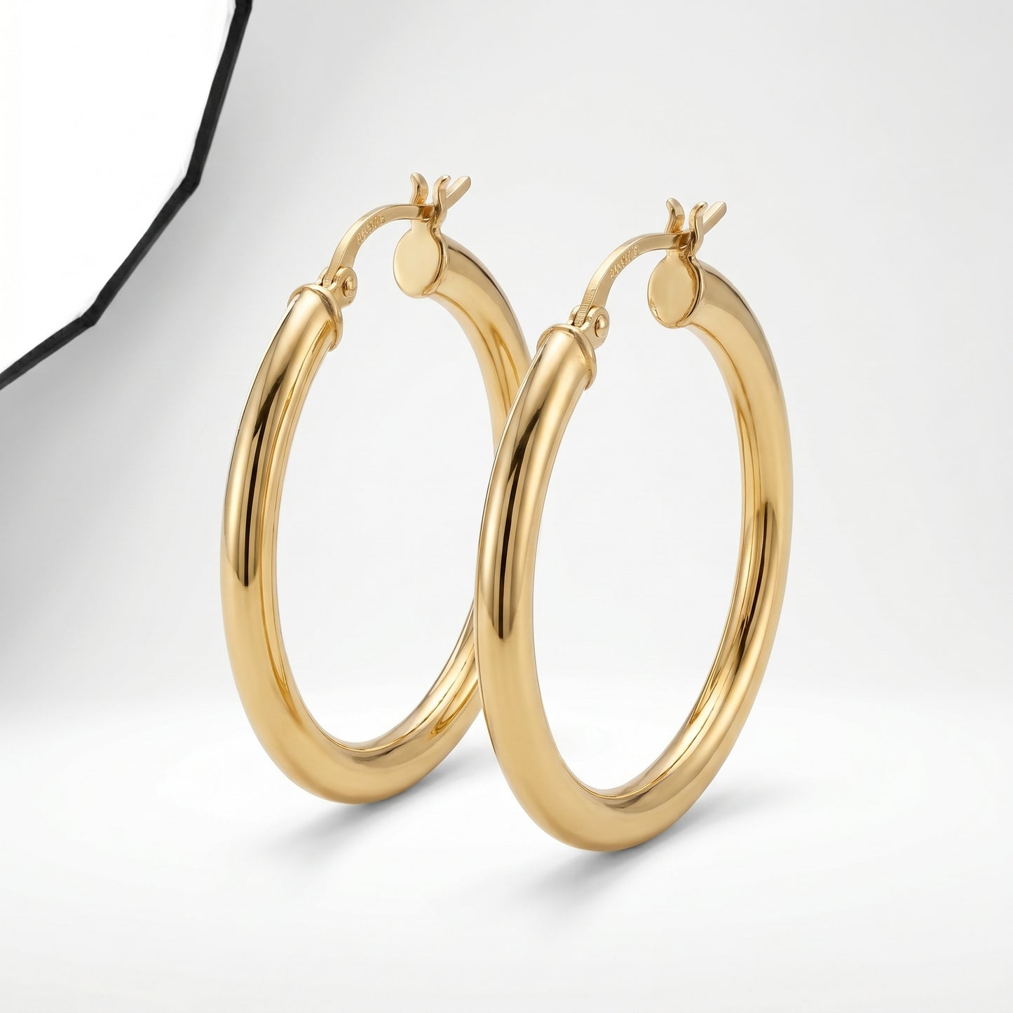 14K Yellow Gold Tube Hoop Earrings 30mm Pierced