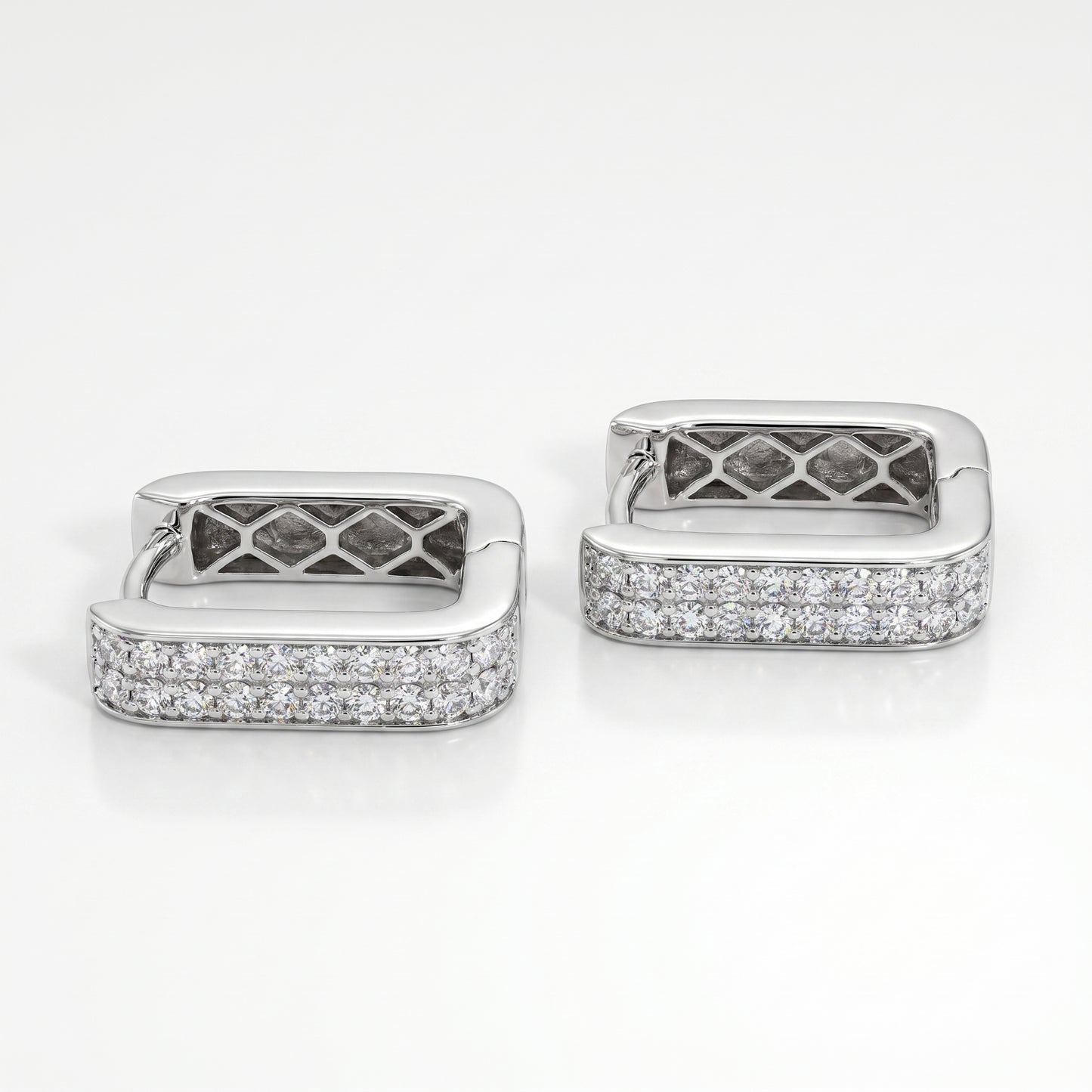 14K White Gold Rectangular Diamond Hoop Earrings 0.42ctw