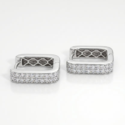 14K White Gold Rectangular Diamond Hoop Earrings 0.42ctw