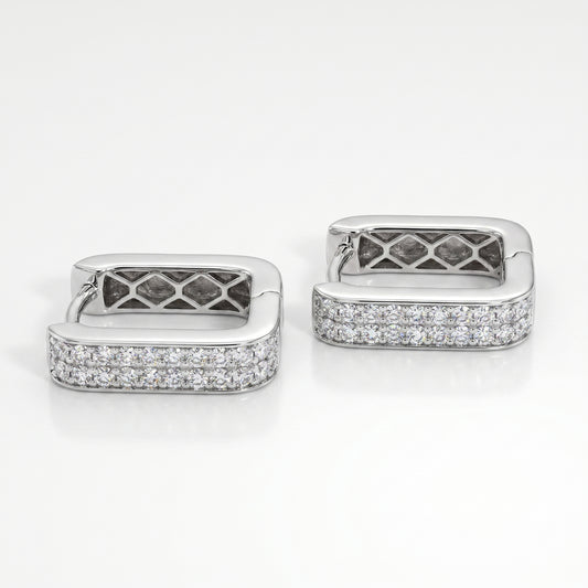 14K White Gold Rectangular Diamond Hoop Earrings 0.42ctw