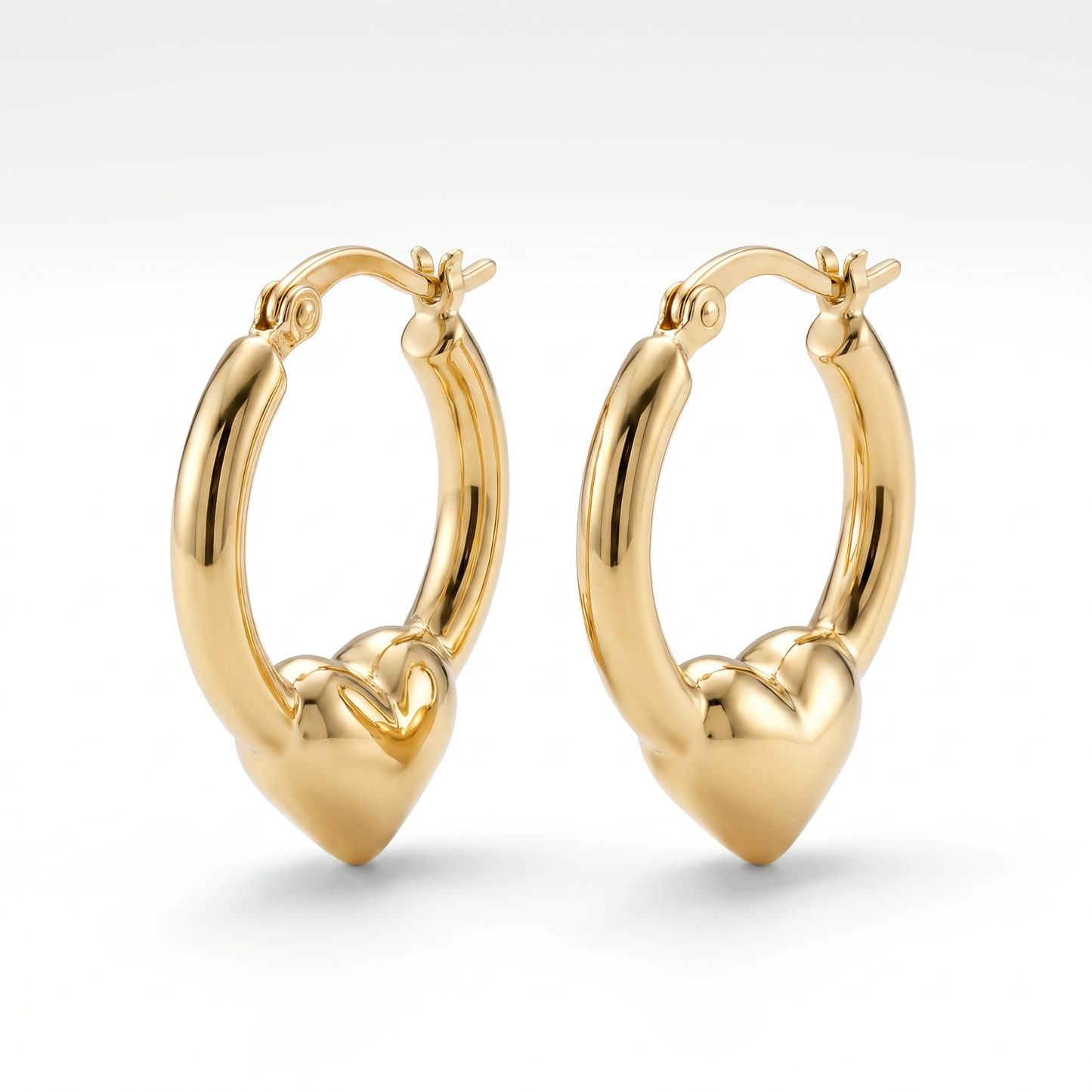 14K Yellow Gold Heart Hoop Earrings - 15.5mm Puffed Design