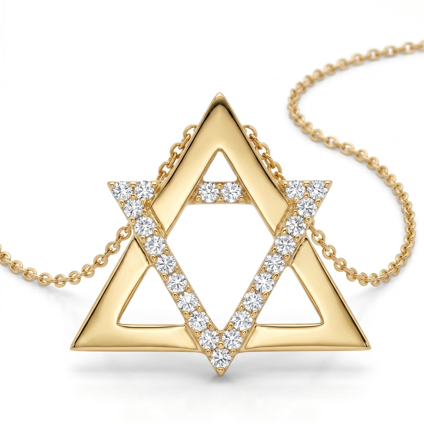 18K Yellow Gold Diamond Star of David Pendant - 0.48ctw