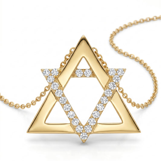 18K Yellow Gold Diamond Star of David Pendant - 0.48ctw