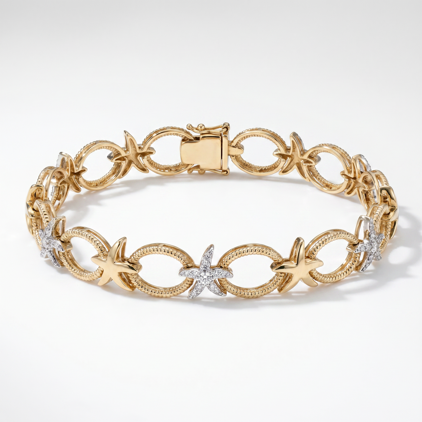 14K Yellow Gold Diamond Starfish Tennis Bracelet - 0.75ctw