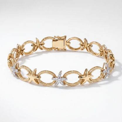 14K Yellow Gold Diamond Starfish Tennis Bracelet - 0.75ctw