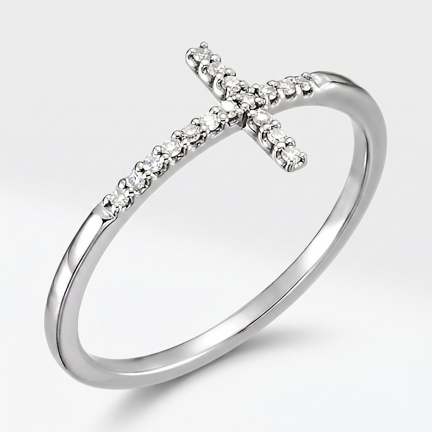 14K White Gold Diamond Sideways Cross Ring - Size 7