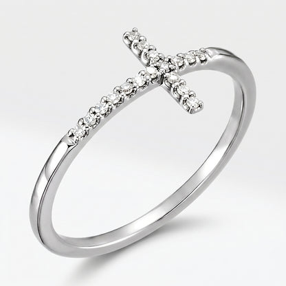14K White Gold Diamond Sideways Cross Ring - Size 7