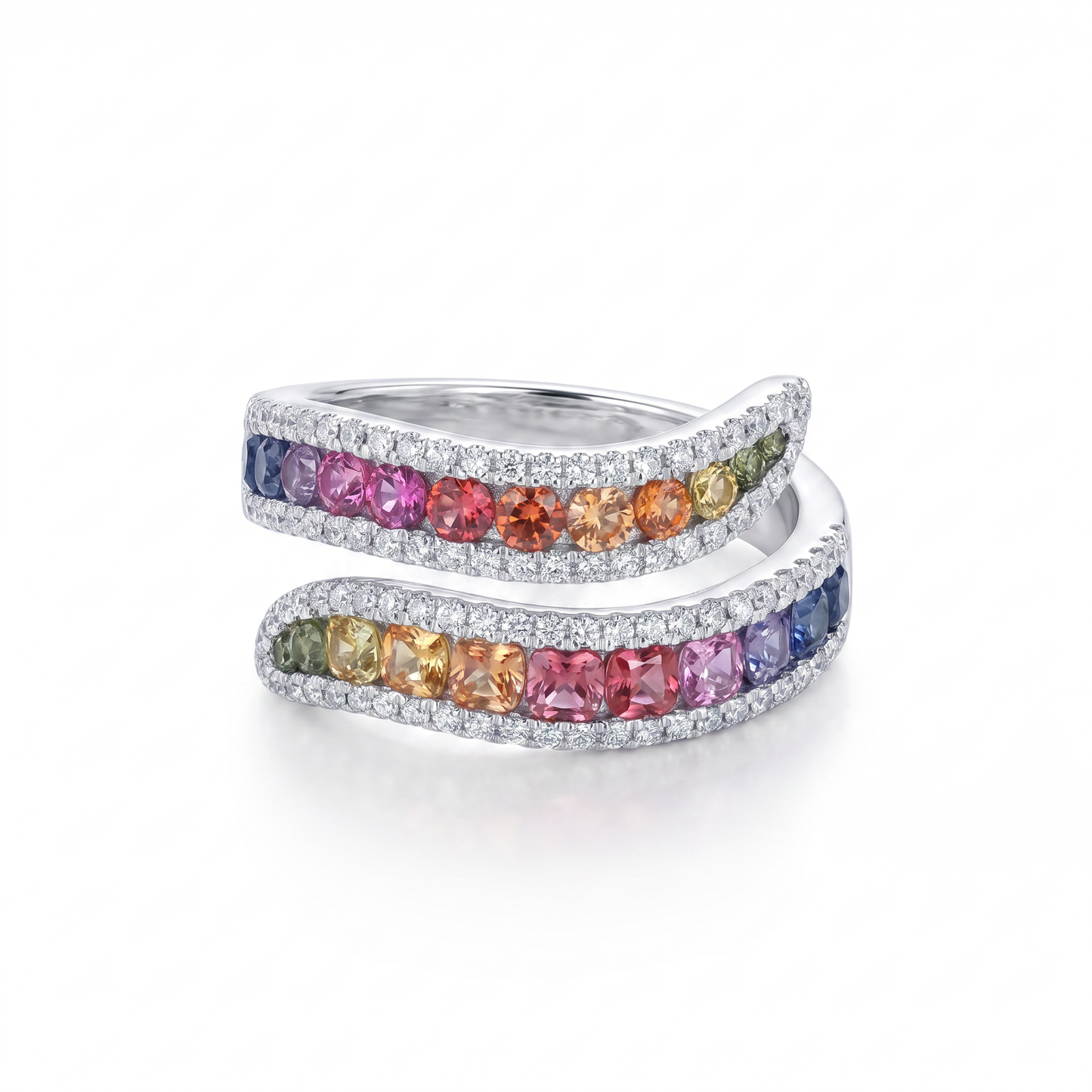 18K White Gold Multi-Color Sapphire & Diamond Bypass Ring
