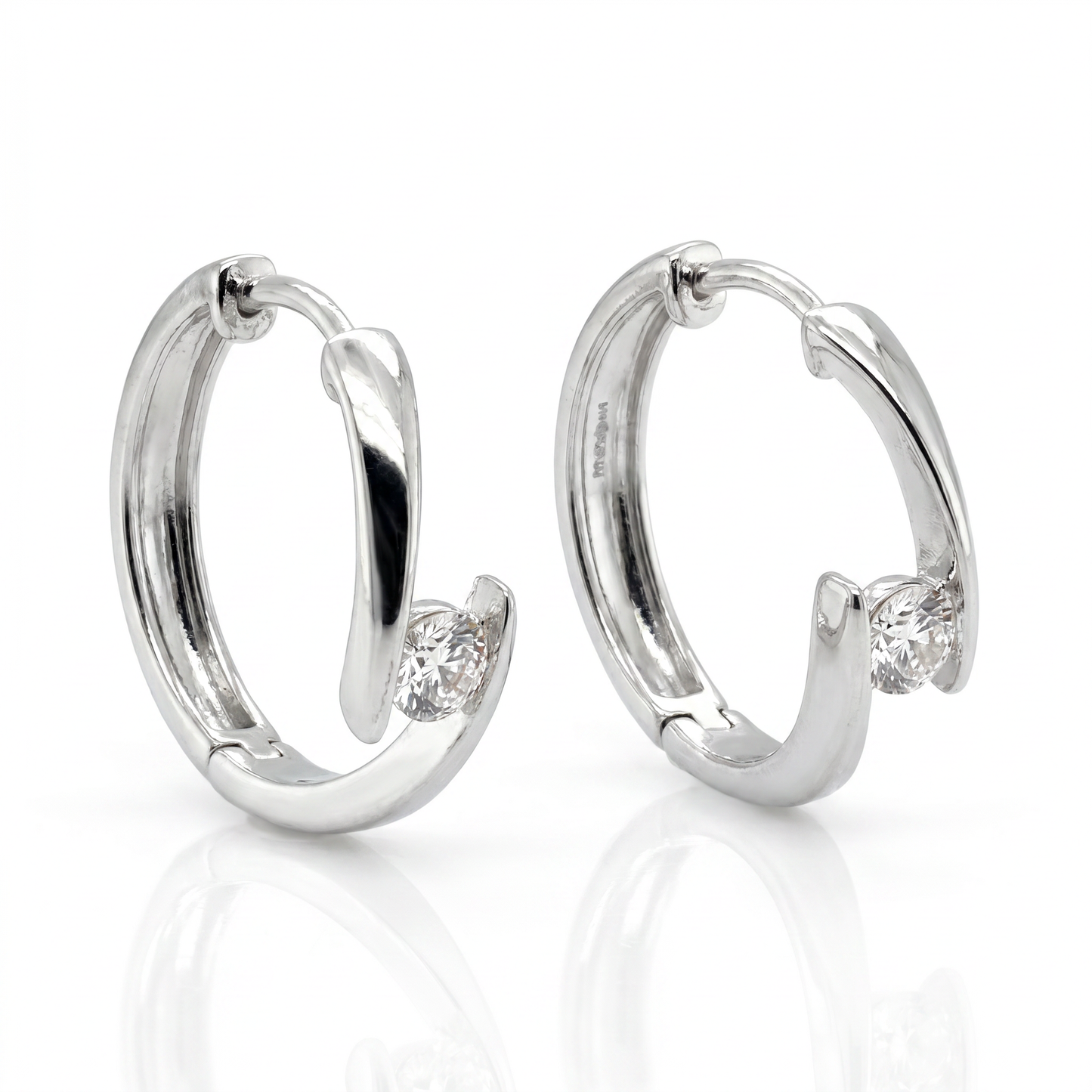 14K White Gold Diamond Bypass Hoop Earrings - 0.65ct